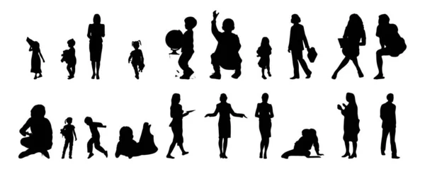 Vector Silhouetten Overzicht Silhouetten Van Mensen Contourtekening Personensilhouet Icoon Set — Stockvector