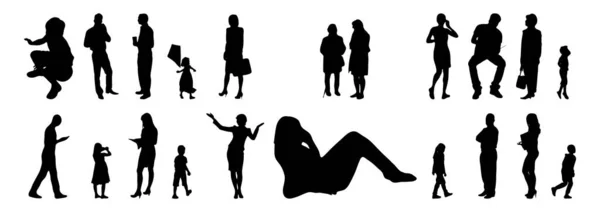 Vector Silhouettes Outline Silhouettes People Contour Drawing People Silhouette Icon — Stock Vector