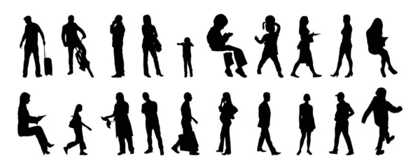 Vector Silhouettes Outline Silhouettes People Contour Drawing People Silhouette Icon — Stock Vector