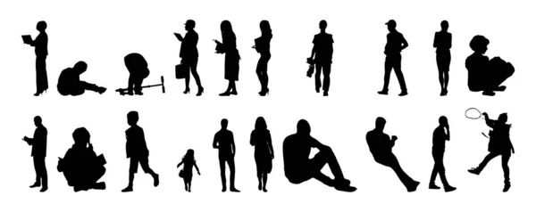 Vektor Silhouetten Umrisse Von Menschen Konturzeichnung Menschen Silhouette Icon Set — Stockvektor