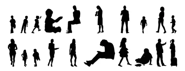 Vektor Silhouetten Umrisse Von Menschen Konturzeichnung Menschen Silhouette Icon Set — Stockvektor