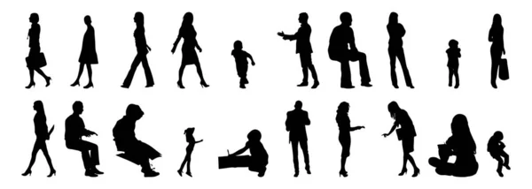 Vektor Silhouetten Umrisse Von Menschen Konturzeichnung Menschen Silhouette Icon Set — Stockvektor