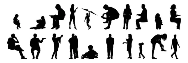 Vektor Silhouetten Umrisse Von Menschen Konturzeichnung Menschen Silhouette Icon Set — Stockvektor