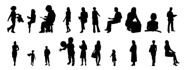 Vektor Silhouetten Umrisse Von Menschen Konturzeichnung Menschen Silhouette Icon Set — Stockvektor