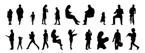 Vektor Silhouetten Umrisse Von Menschen Konturzeichnung Menschen Silhouette Icon Set — Stockvektor