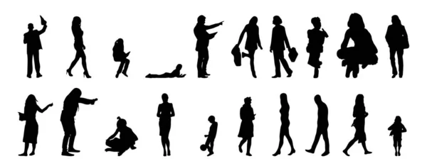 Vektor Silhouetten Umrisse Von Menschen Konturzeichnung Menschen Silhouette Icon Set — Stockvektor