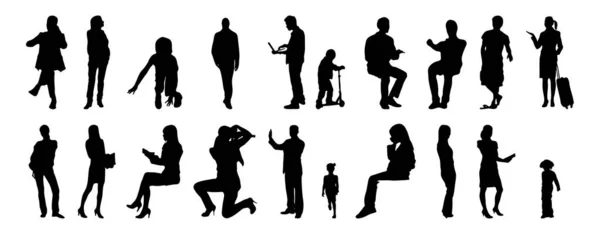 Silhouettes Vectorielles Silhouettes Esquissées Personnes Dessin Contour Silhouette Personnes Icône — Image vectorielle