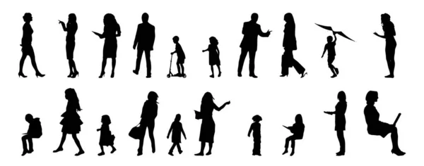 Vektor Silhouetten Umrisse Von Menschen Konturzeichnung Menschen Silhouette Icon Set — Stockvektor