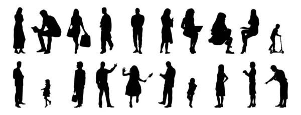 Vektor Silhouetten Umrisse Von Menschen Konturzeichnung Menschen Silhouette Icon Set — Stockvektor