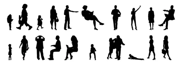 Vector Silhouetten Overzicht Silhouetten Van Mensen Contourtekening Personensilhouet Icoon Set — Stockvector