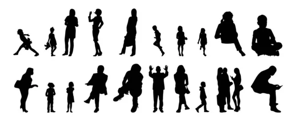 Vektor Silhouetten Umrisse Von Menschen Konturzeichnung Menschen Silhouette Icon Set — Stockvektor