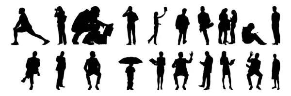 Vektor Silhouetten Umrisse Von Menschen Konturzeichnung Menschen Silhouette Icon Set — Stockvektor