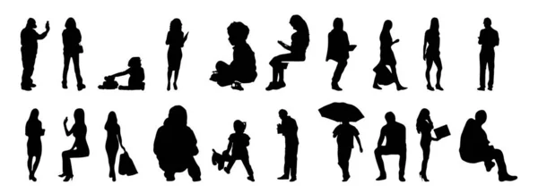 Vektor Silhouetten Umrisse Von Menschen Konturzeichnung Menschen Silhouette Icon Set — Stockvektor