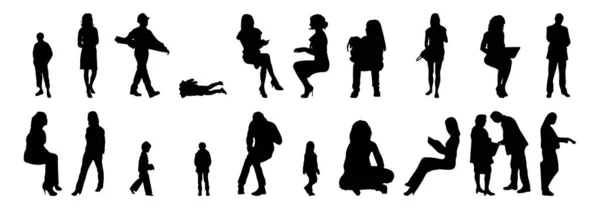 Vektor Silhouetten Umrisse Von Menschen Konturzeichnung Menschen Silhouette Icon Set — Stockvektor