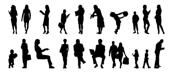 Silhouettes Vectorielles Silhouettes Esquissées Personnes Dessin Contour Silhouette Personnes Icône — Image vectorielle