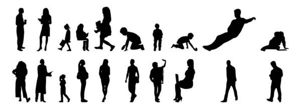 Vector Silhouettes Outline Silhouettes People Contour Drawing People Silhouette Icon — Stock Vector