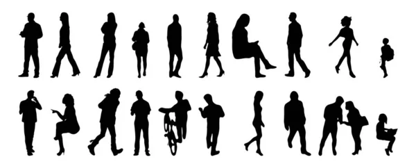 Vector Silhouetten Overzicht Silhouetten Van Mensen Contourtekening Personensilhouet Icoon Set — Stockvector