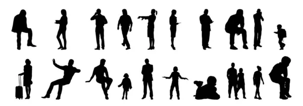 Vector Silhouetten Overzicht Silhouetten Van Mensen Contourtekening Personensilhouet Icoon Set — Stockvector