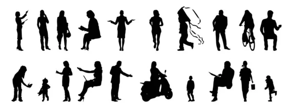 Vektor Silhouetten Umrisse Von Menschen Konturzeichnung Menschen Silhouette Icon Set — Stockvektor