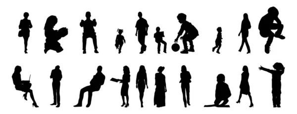 Vektor Silhouetten Umrisse Von Menschen Konturzeichnung Menschen Silhouette Icon Set — Stockvektor