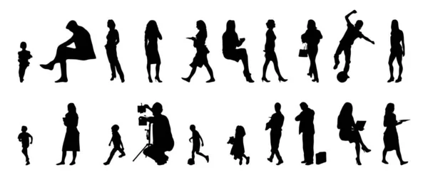 Vektor Silhouetten Umrisse Von Menschen Konturzeichnung Menschen Silhouette Icon Set — Stockvektor