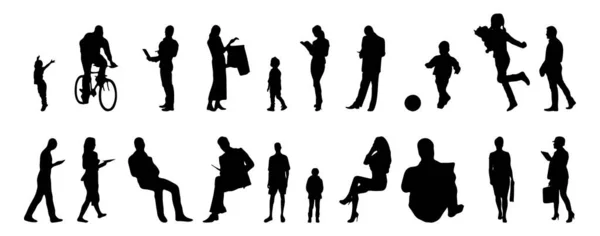 Vector silhouettes, Outline silhouettes of people, Contour drawing, people silhouette, Icon Set Isolated, Silhouette of sitting people, Architectural set