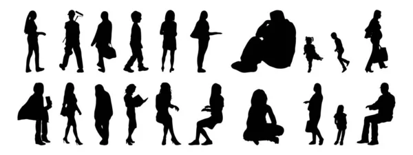 Vektor Silhouetten Umrisse Von Menschen Konturzeichnung Menschen Silhouette Icon Set — Stockvektor