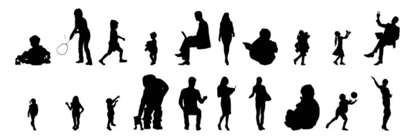 Vector silhouettes, Outline silhouettes of people, Contour drawing, people silhouette, Icon Set Isolated, Silhouette of sitting people, Architectural set