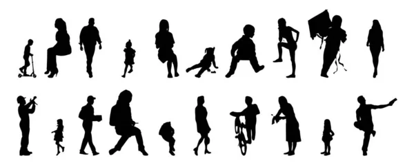 Vektor Silhouetten Umrisse Von Menschen Konturzeichnung Menschen Silhouette Icon Set — Stockvektor