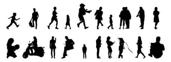 Vektor Silhouetten Umrisse Von Menschen Konturzeichnung Menschen Silhouette Icon Set — Stockvektor