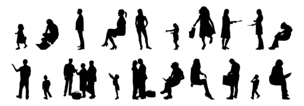 Vector Silhouetten Overzicht Silhouetten Van Mensen Contourtekening Personensilhouet Icoon Set — Stockvector