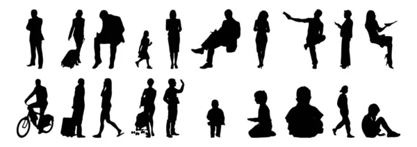 Vektor Silhouetten Umrisse Von Menschen Konturzeichnung Menschen Silhouette Icon Set — Stockvektor