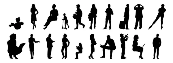 Vector Silhouettes Outline Silhouettes People Contour Drawing People Silhouette Icon — Stock Vector