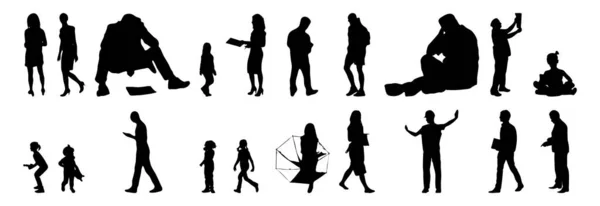 Vektor Silhouetten Umrisse Von Menschen Konturzeichnung Menschen Silhouette Icon Set — Stockvektor