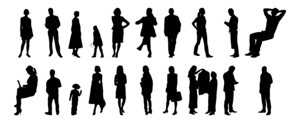 Vektor Silhouetten Umrisse Von Menschen Konturzeichnung Menschen Silhouette Icon Set — Stockvektor