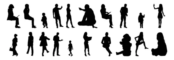 Silhouettes Vectorielles Silhouettes Esquissées Personnes Dessin Contour Silhouette Personnes Icône — Image vectorielle