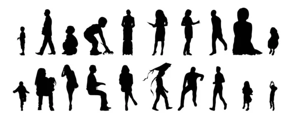 Vektor Silhouetten Umrisse Von Menschen Konturzeichnung Menschen Silhouette Icon Set — Stockvektor