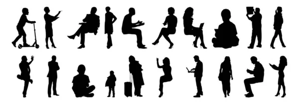 Silhouettes Vectorielles Silhouettes Esquissées Personnes Dessin Contour Silhouette Personnes Icône — Image vectorielle