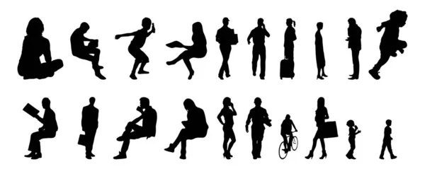 Vector Silhouettes Outline Silhouettes People Contour Drawing People Silhouette Icon — Stock Vector