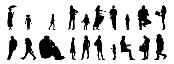 Vektor Silhouetten Umrisse Von Menschen Konturzeichnung Menschen Silhouette Icon Set — Stockvektor