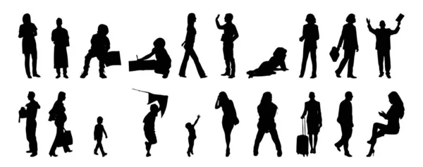 Vektor Silhouetten Umrisse Von Menschen Konturzeichnung Menschen Silhouette Icon Set — Stockvektor