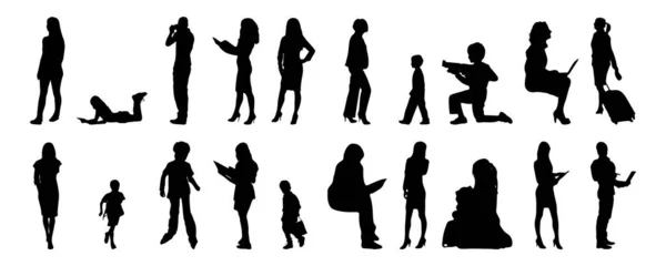 Silhouettes Vectorielles Silhouettes Esquissées Personnes Dessin Contour Silhouette Personnes Icône — Image vectorielle