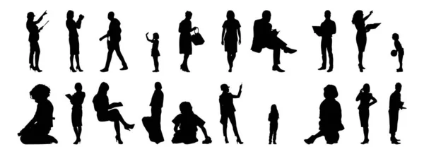 Vektor Silhouetten Umrisse Von Menschen Konturzeichnung Menschen Silhouette Icon Set — Stockvektor