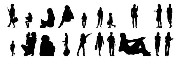 Vector Silhouetten Overzicht Silhouetten Van Mensen Contourtekening Personensilhouet Icoon Set — Stockvector