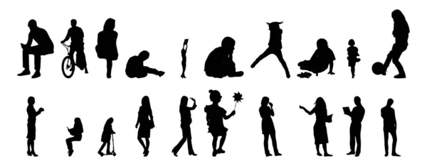 Vektor Silhouetten Umrisse Von Menschen Konturzeichnung Menschen Silhouette Icon Set — Stockvektor