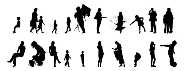 Vektor Silhouetten Umrisse Von Menschen Konturzeichnung Menschen Silhouette Icon Set — Stockvektor