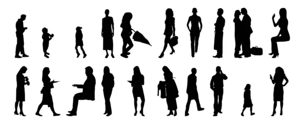 Vektor Silhouetten Umrisse Von Menschen Konturzeichnung Menschen Silhouette Icon Set — Stockvektor