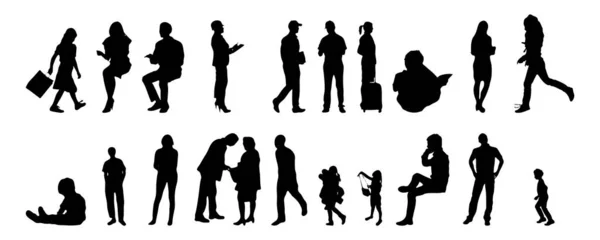 Vektor Silhouetten Umrisse Von Menschen Konturzeichnung Menschen Silhouette Icon Set — Stockvektor