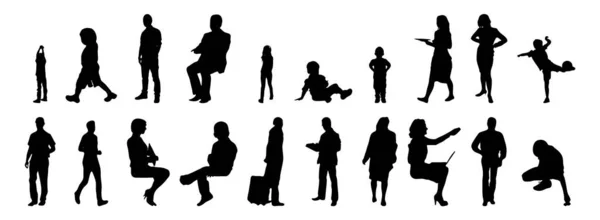 Vektor Silhouetten Umrisse Von Menschen Konturzeichnung Menschen Silhouette Icon Set — Stockvektor