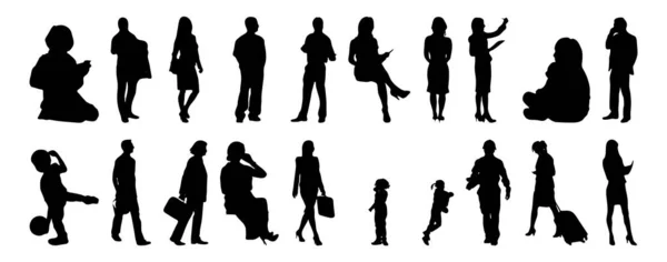 Vektor Silhouetten Umrisse Von Menschen Konturzeichnung Menschen Silhouette Icon Set — Stockvektor